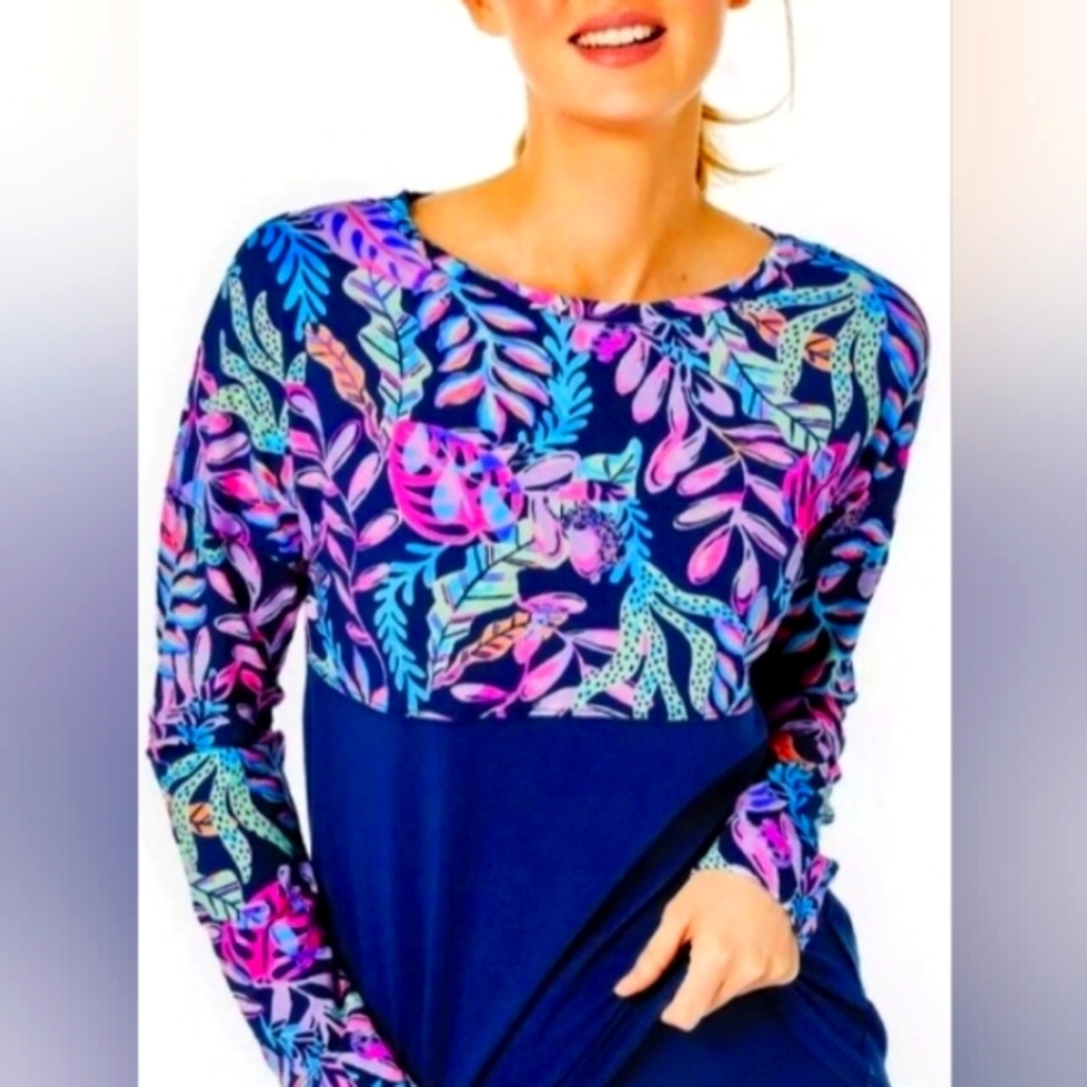 Lilly Pulitzer Top - Finn Top Oyster Bay Navy- You've Been Spotted XS EUC